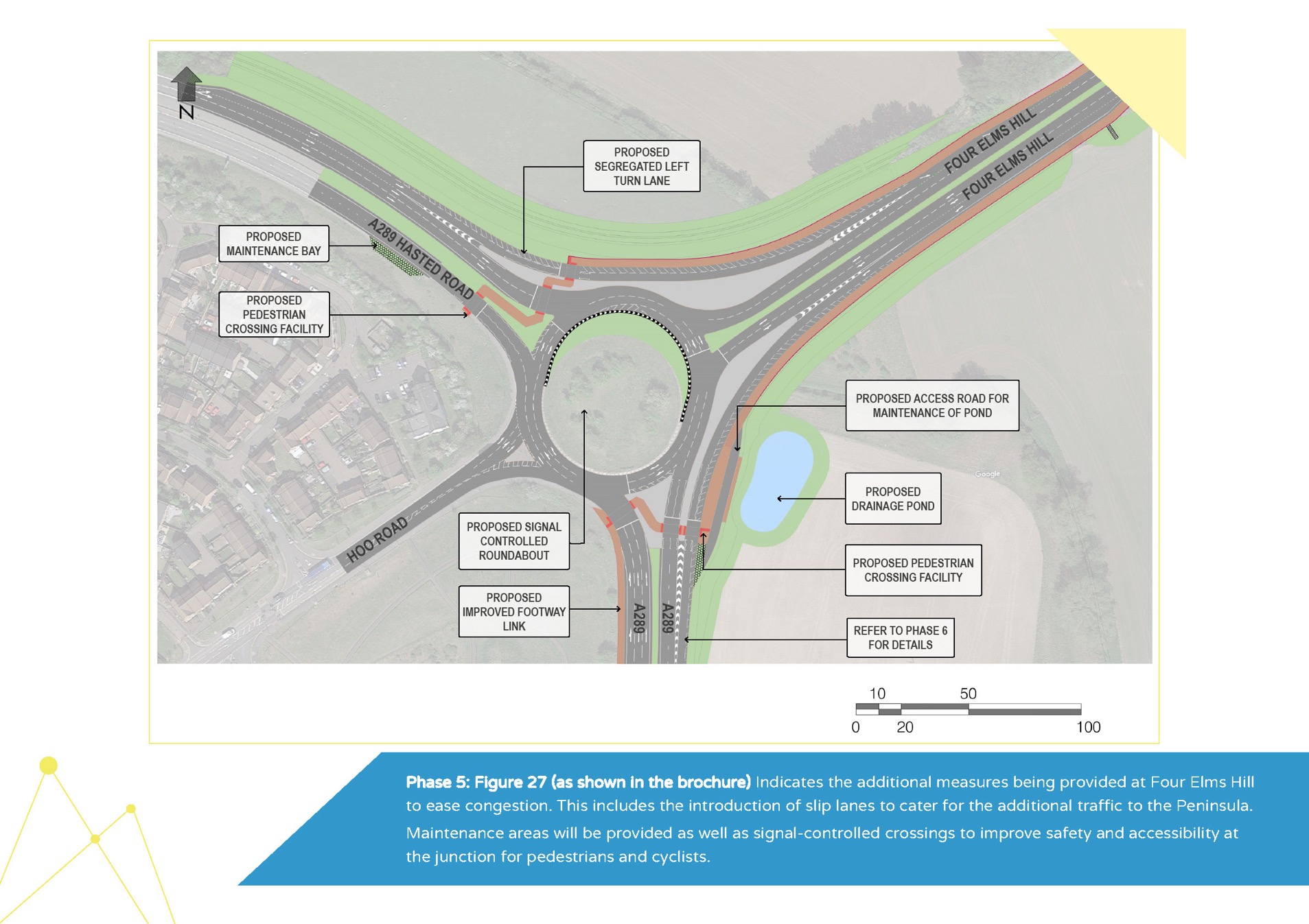 The additional measures being provided at Four Elms Hill to ease congestion