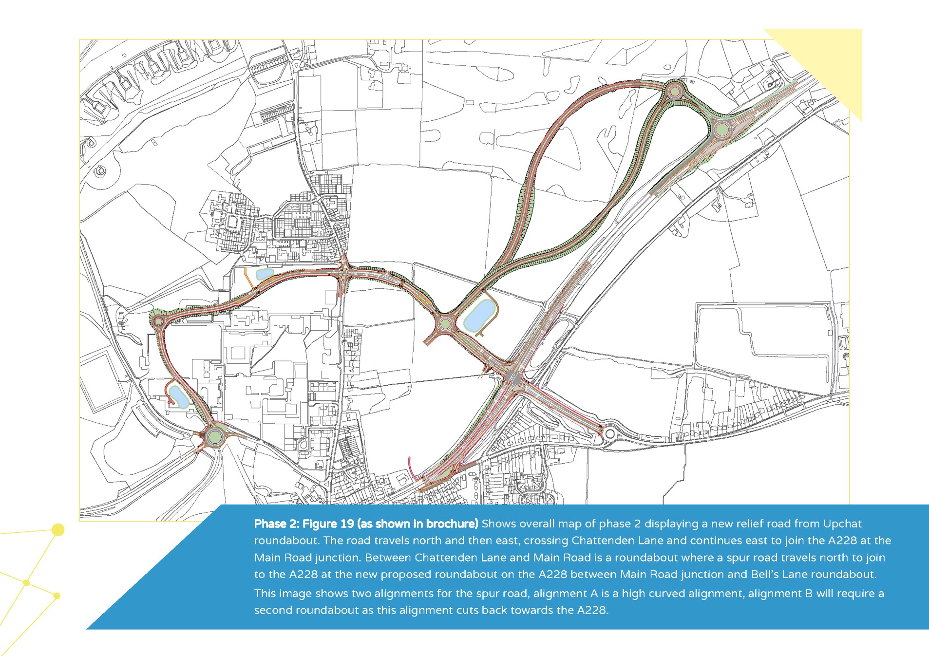 Overall map of phase 2 displaying a new relief road from Upchat roundabout